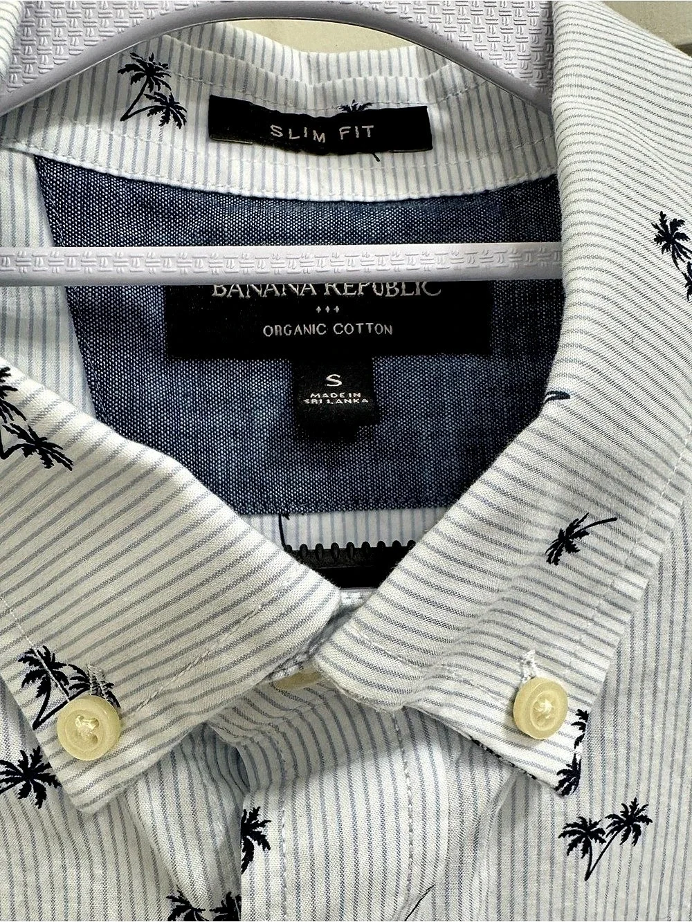 Banana Republic Men's Slim Fit Striped Palm Tree Tropical Button Down Shirt - S